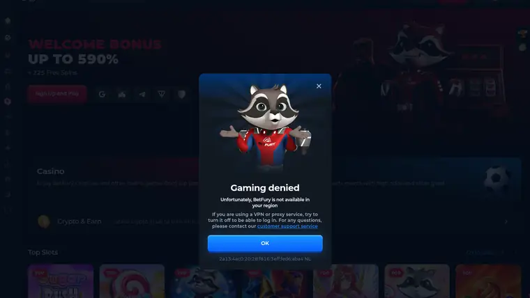 A screenshot of the BetFury lobby