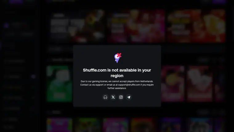 A screenshot of the Shuffle.com lobby